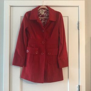 Anthropologie Red Wool Pea Coat